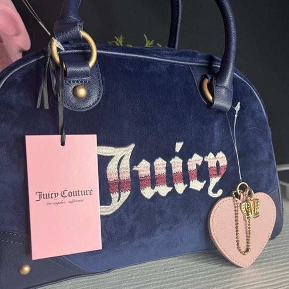 Juicy Couture Regal Blue Velour Satchel Crossbody Bowler Bag NWT - Picture 3 of 8